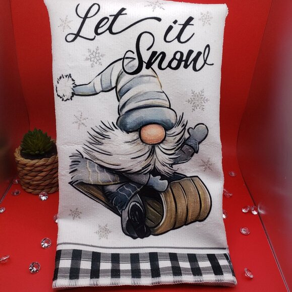 Let It Snow Elf Christmas Tea Towel - Picture 2 of 3